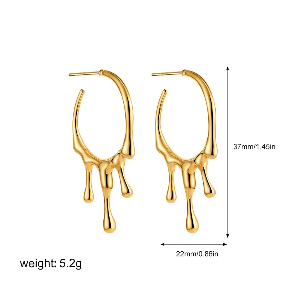 4 Sizes Chunky Water Droplet Open Hoop Earrings Irregular 18K Gold Plated Drops Smooth Stackable Cartilage Piercing Earrings
