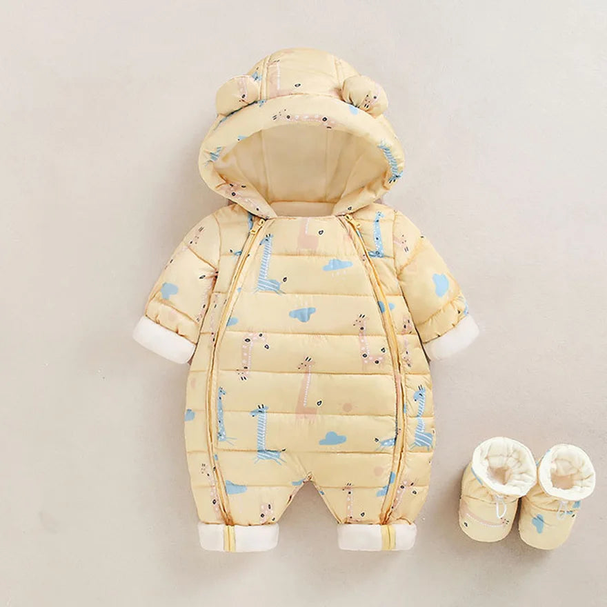 Children Autumn Winter Overall For Infant Down Cotton Thicken Clothes Hooded new born Baby costume Boys Girls Jumpsuit Romper