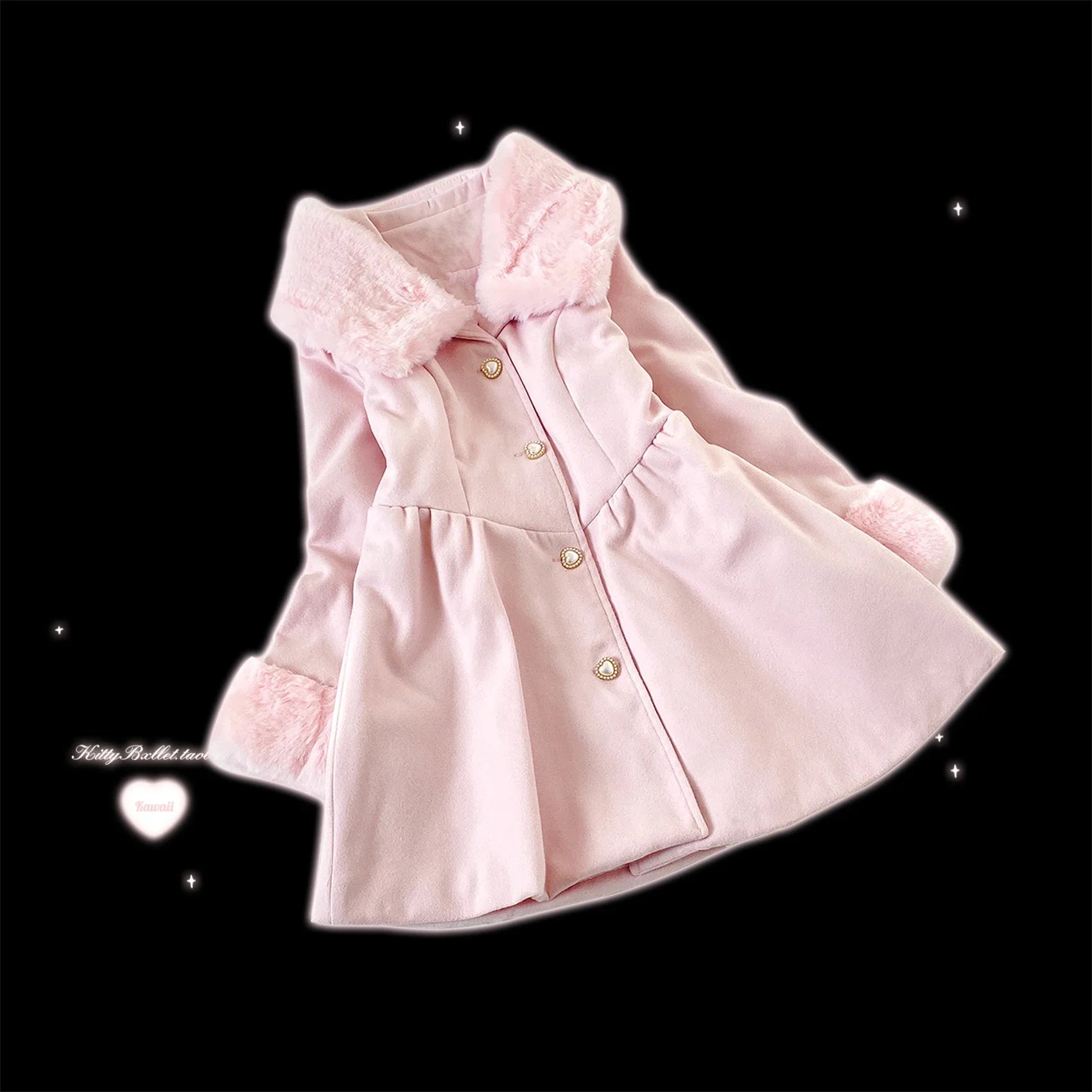 Original Japanese Sweet Imitation Woolen Coat Removable Fur Collar 2025 Winter Jacket Love Single-breasted Wool Overcoat Femlae