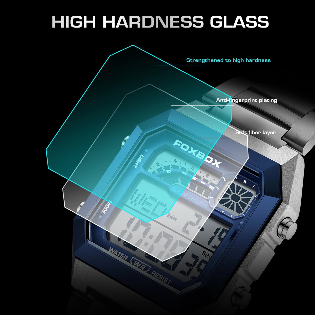FOXBOX Original Brand Luxury Men Watch Fashion Business Square Digital Watch For Men Sports Waterproof Men's Quartz Wristwatches