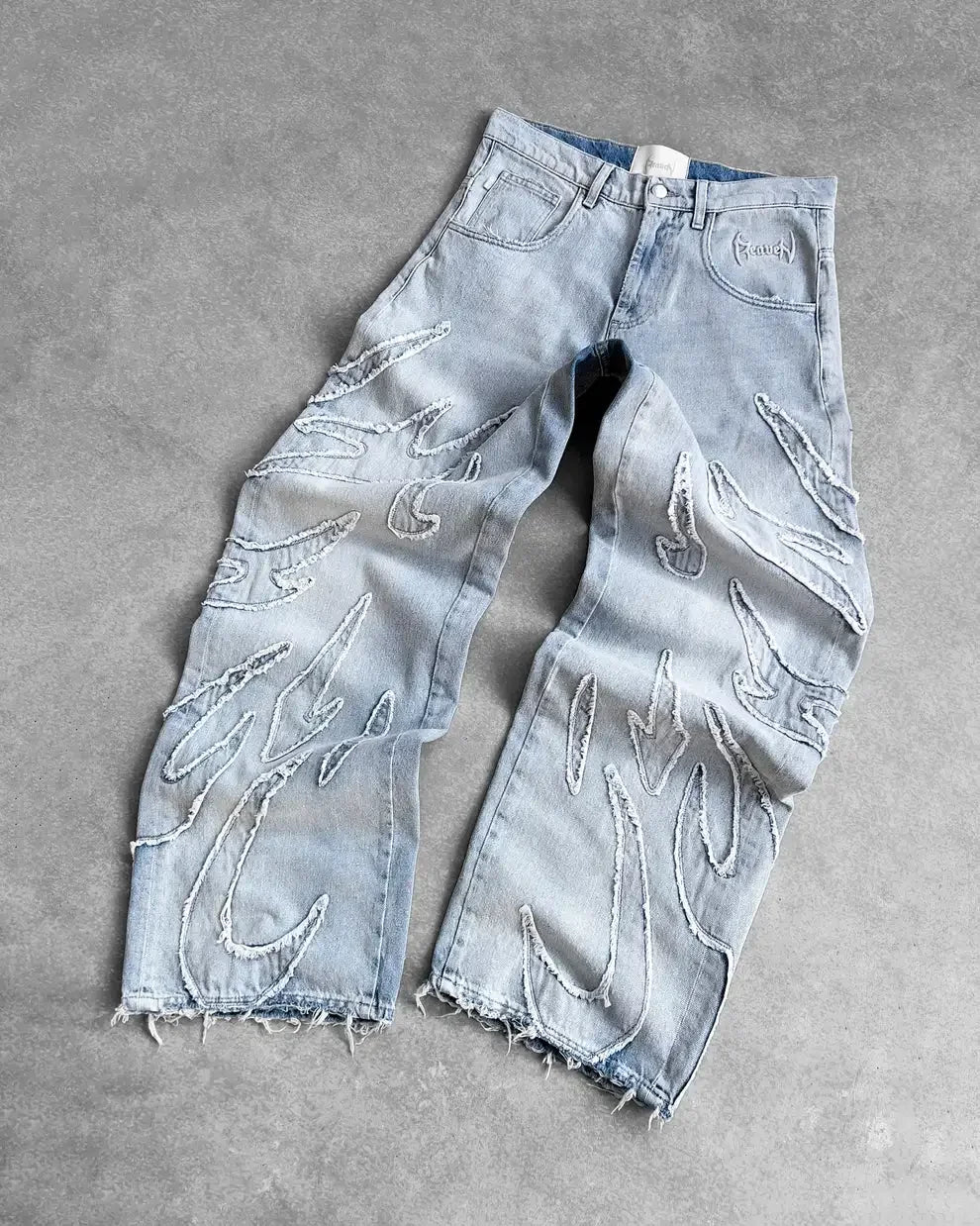 2025 New American Retro Flame Embroidery Baggy Women's Jeans Y2K Harajuku Hip Hop Gothic High Waist Wide Trousers Street Wear