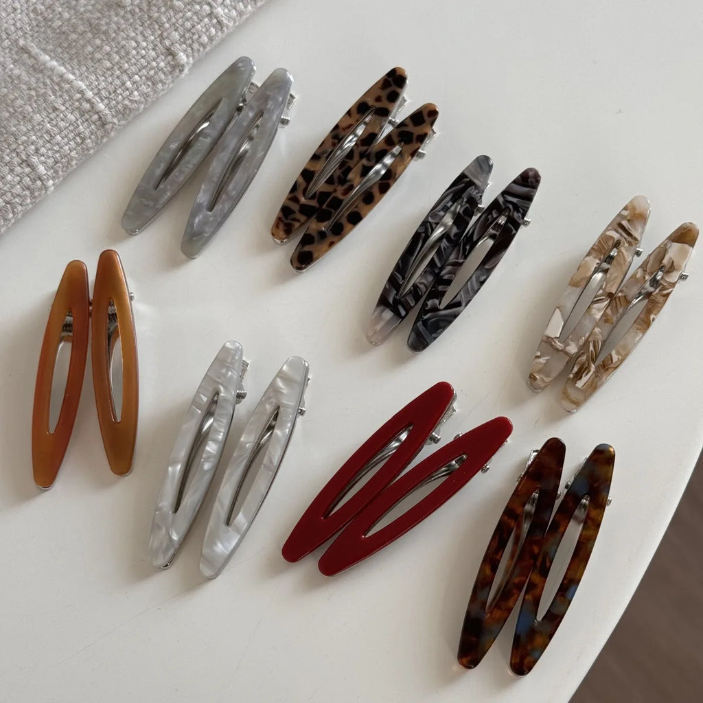 2pcs/set Acetate Hair Clips Hollow Out Oval Bangs Duckbill Clips Geometric Barrettes Side Hairpins Women Girls Hair Accessories