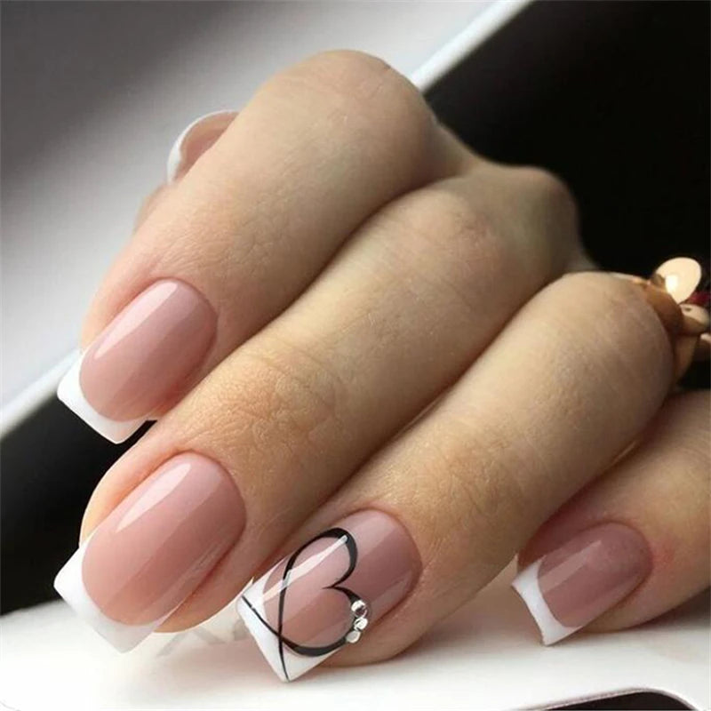 24pcs Simple Nails Fake Press On Art Reusable Adhesive False Supplies Charms Products Stylist Decorated False Nails Design
