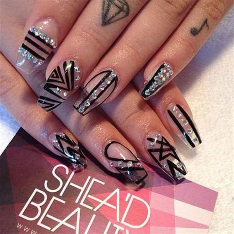 24pcs Simple Nails Fake Press On Art Reusable Adhesive False Supplies Charms Products Stylist Decorated False Nails Design