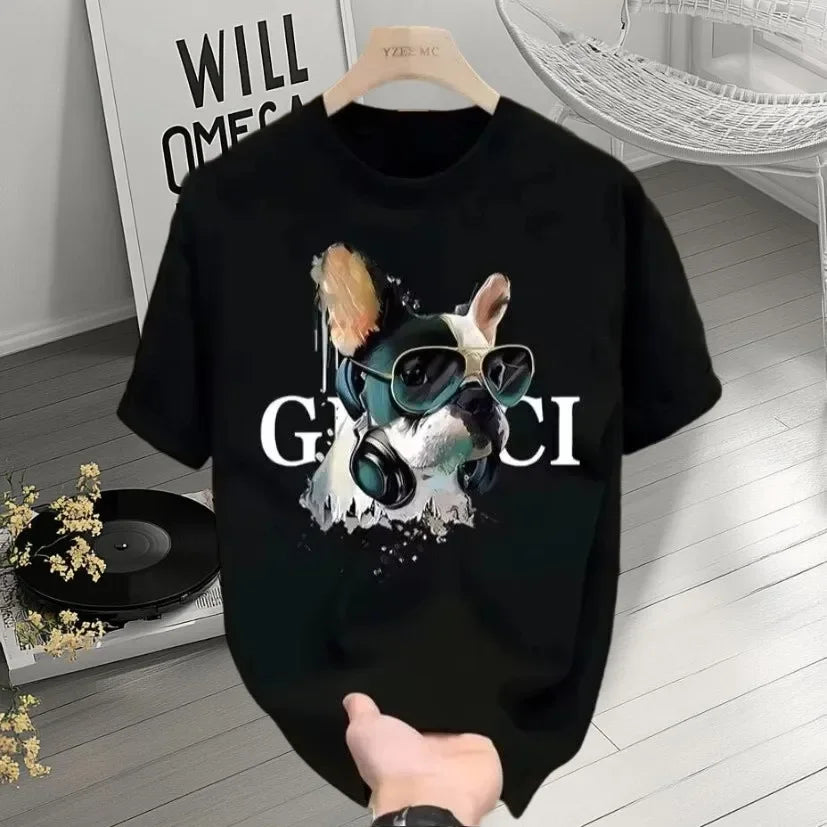 Luxury Printed Short Sleeved T-shirt Instagram Summer Casual Loose and Versatile Round Neck Men's and Women's Plus Size Top