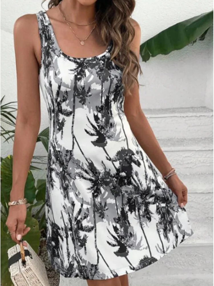 Sleeveless U-neck Sexy Short Sleeved Geometric Print Women's Dress Dating Versatile Bohemian Style Summer Dress