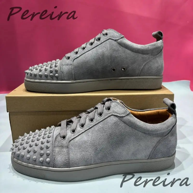 Rivets Genuine Leather Men's Sneakers Classic Black White Round Toe Lace-Up Flats Sports Shoes Outdoor Walking Male Casual Shoes