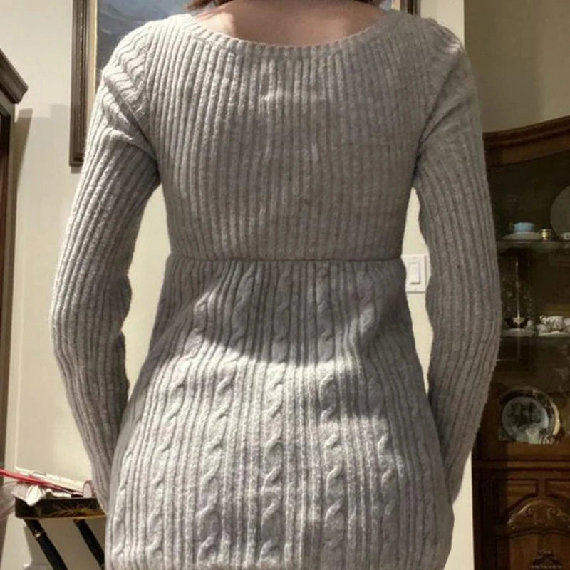 Aesthetic Coquette Knit Sweaters Outfit Vintage Babydoll Tops Pullovers Lady Autumn Square Neck Long Sleeve Knitwear Jumpers Y2k
