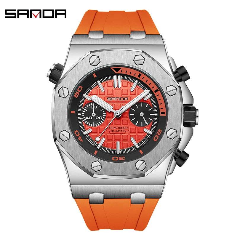 2025new model Royal Fashion Casual Men Watches Big Dial white Silicone Quartz Wristwatch Classic Top Brand SANDA Male Clock 7027
