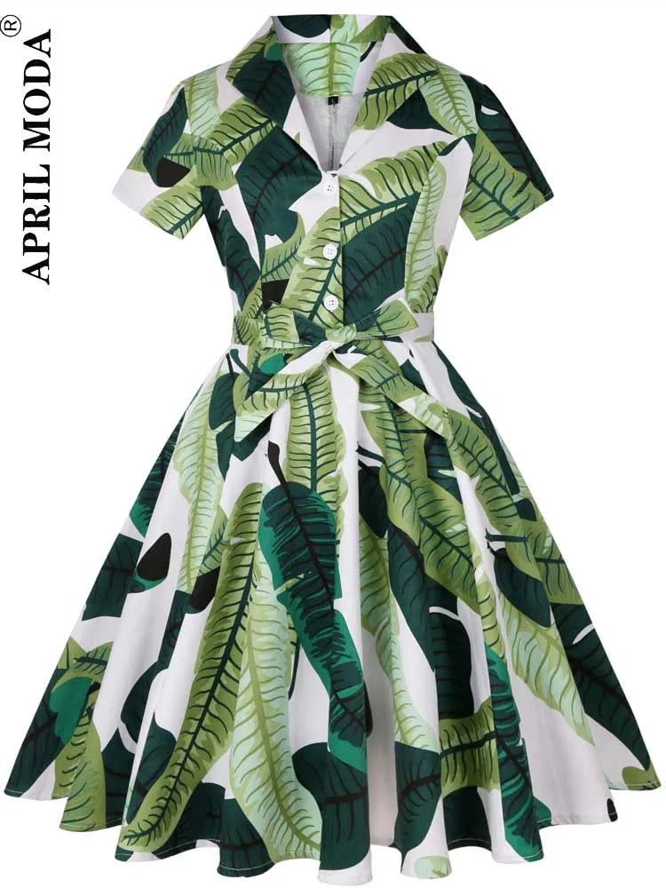 2025 Parrot Bird Print Summer Women Vintage Dress Casual Green Retro Pin UP Pinup Party Robe Rockabilly 50s 60s Swing Sundress