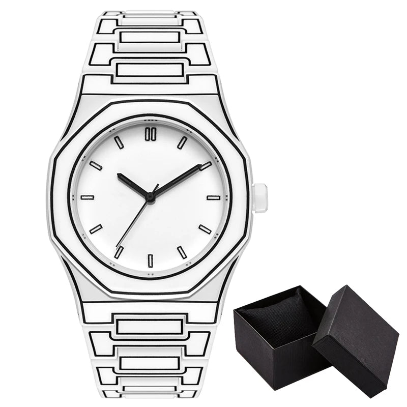 Luxury Men Watch Men's Quartz Wristwatch Minimalist Black White Dial Male Sports Reloj Silicone Rubber Strap Man Unusual Clock