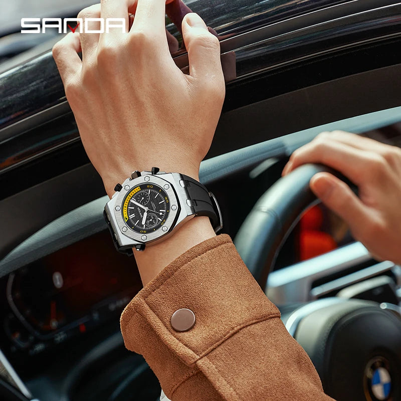 2025new model Royal Fashion Casual Men Watches Big Dial white Silicone Quartz Wristwatch Classic Top Brand SANDA Male Clock 7027