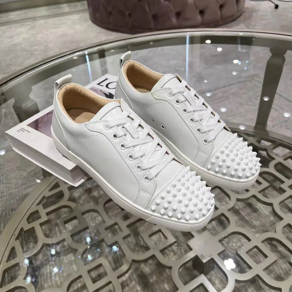 2025 New Men's and Women's Casual, Versatile, Fashionable Red Bottom Riveted Low Top Board Shoes