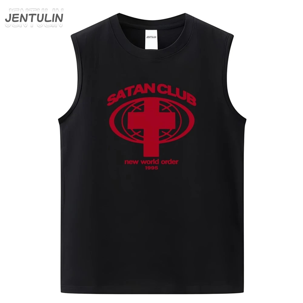 Harajuku Oversized Streetwear Men's Clothing Satan Club Graphic Print Tank Tops Cotton Hip Hop sleeveless Tshirt Gothic Y2k Vest