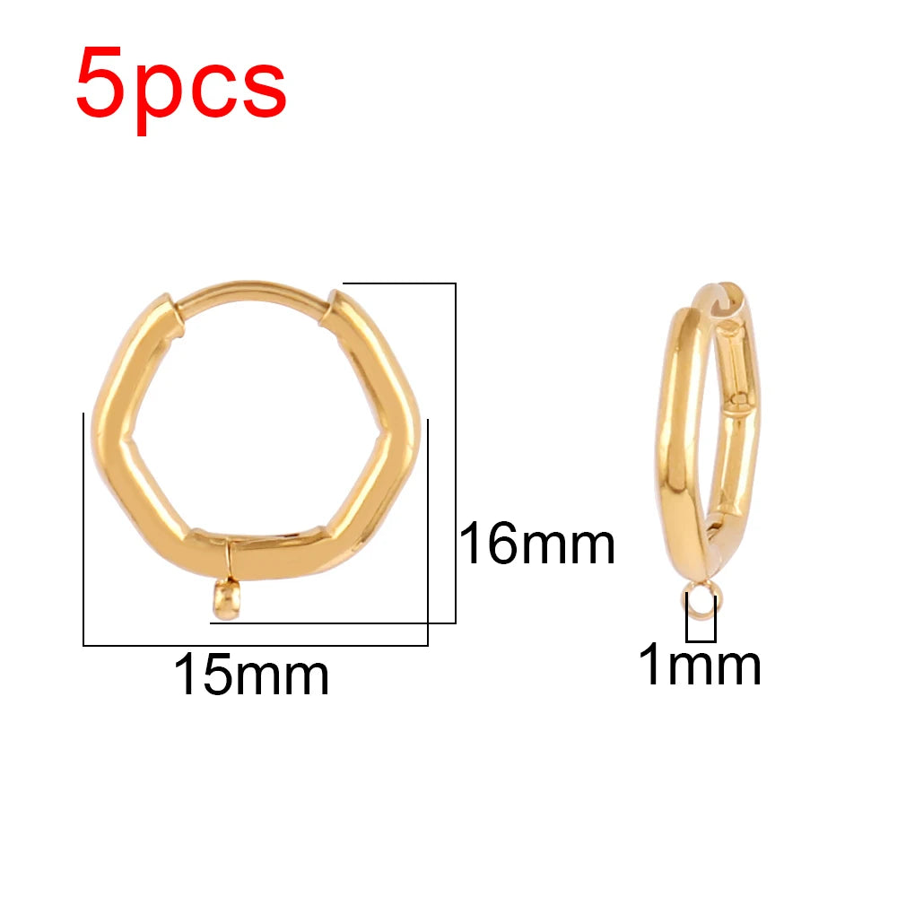 5pcs 316L Stainless Steel Heart Hoop Earrings Posts Star Geometric Oval Earring Base For DIY Jewelry Making Accessories