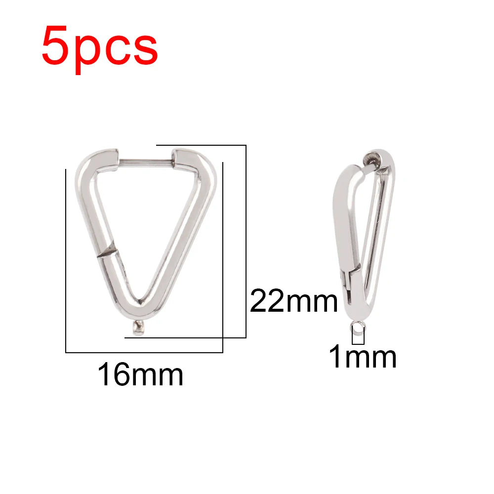 5pcs 316L Stainless Steel Heart Hoop Earrings Posts Star Geometric Oval Earring Base For DIY Jewelry Making Accessories