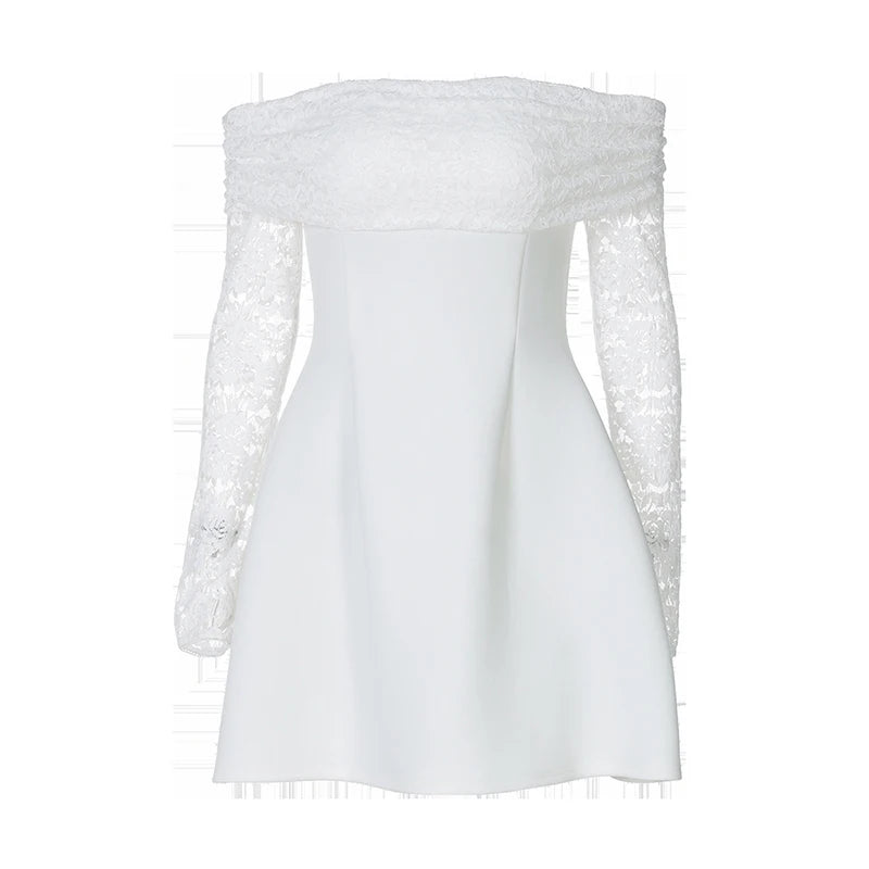 Mozision Off-shoulder Long Sleeve Sexy Mini Dress For Women Robe Strapless Backless High Waist A-line Elegant Club Party Dress