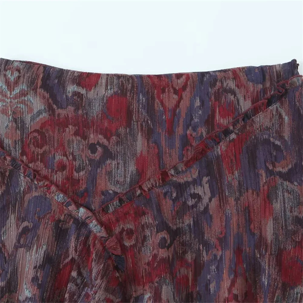 2025 Spring/Summer New Fashionable Women's Clothing Retro Metal Line Printed Mini Skirt with Temperament Overlapping Half Body S