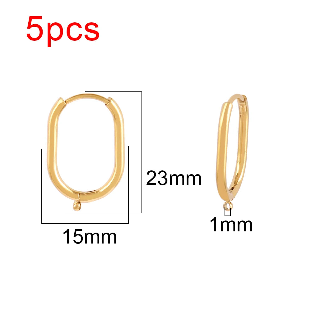 5pcs 316L Stainless Steel Heart Hoop Earrings Posts Star Geometric Oval Earring Base For DIY Jewelry Making Accessories