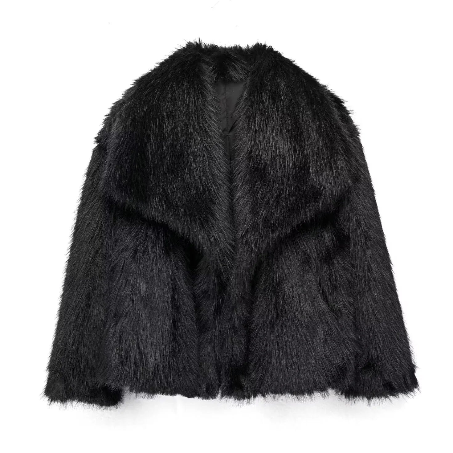 TRAFZA Winter Women Warm Faux Fur Coat Elegant Solid Loose Long Sleeve Thick Jacket Pockets Female Fashion Oversized Outerwear