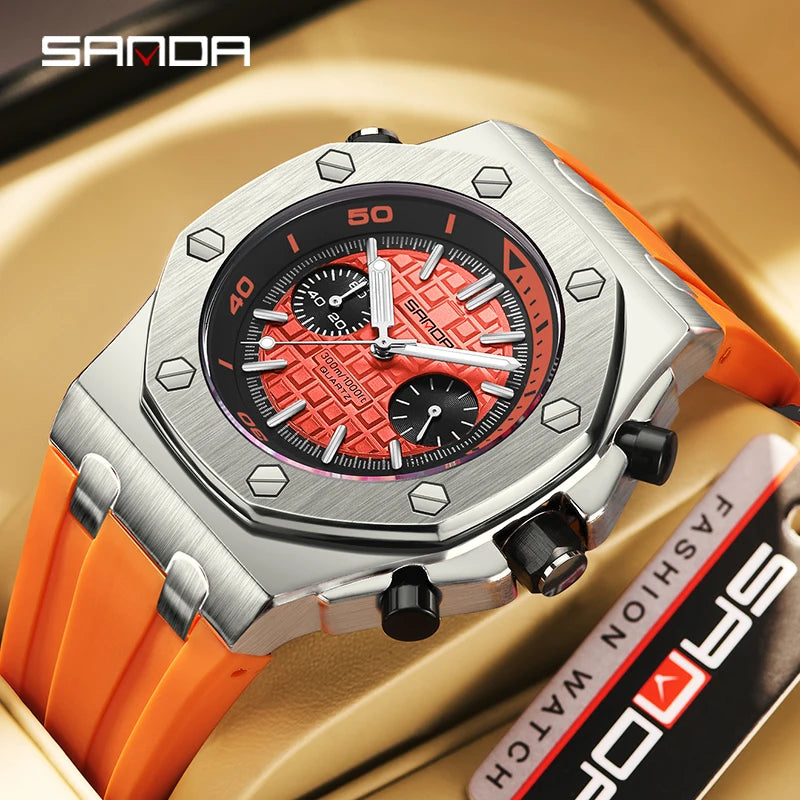 2025new model Royal Fashion Casual Men Watches Big Dial white Silicone Quartz Wristwatch Classic Top Brand SANDA Male Clock 7027