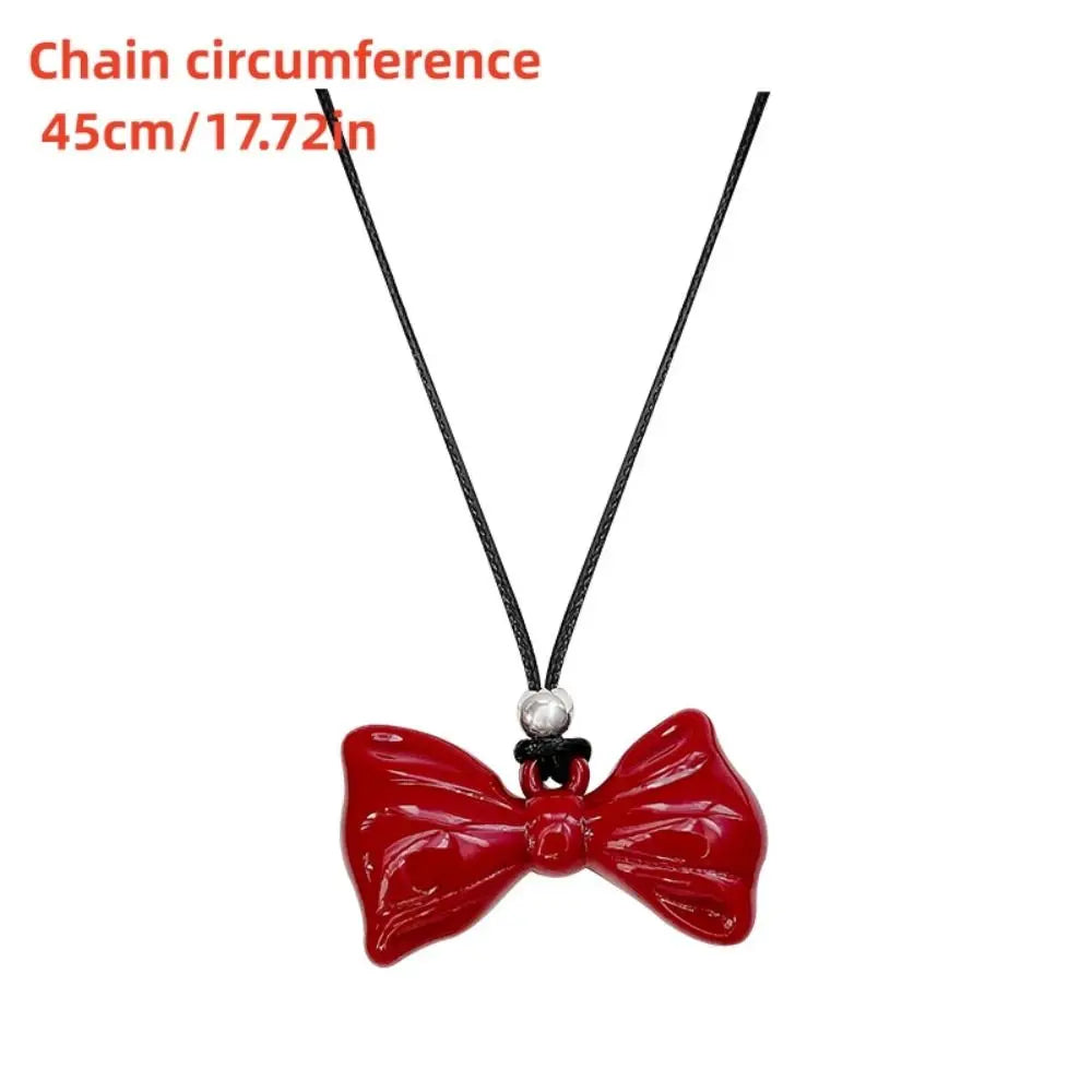 Casual Christmas Red Bow Necklace Jewelry Love Necklace Personalized Gifts Heart Pendant Creative Sweater Chain For Women Girls