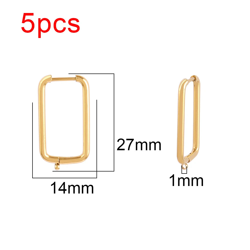5pcs 316L Stainless Steel Heart Hoop Earrings Posts Star Geometric Oval Earring Base For DIY Jewelry Making Accessories