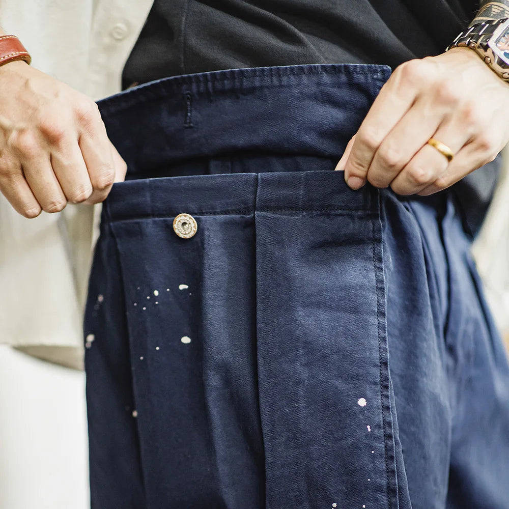 Maden Solid Color Splashed Parachute Pants Oversized Loose Straight Tube Wrinkled Casual Pants for Men Fall and Winter Trousers