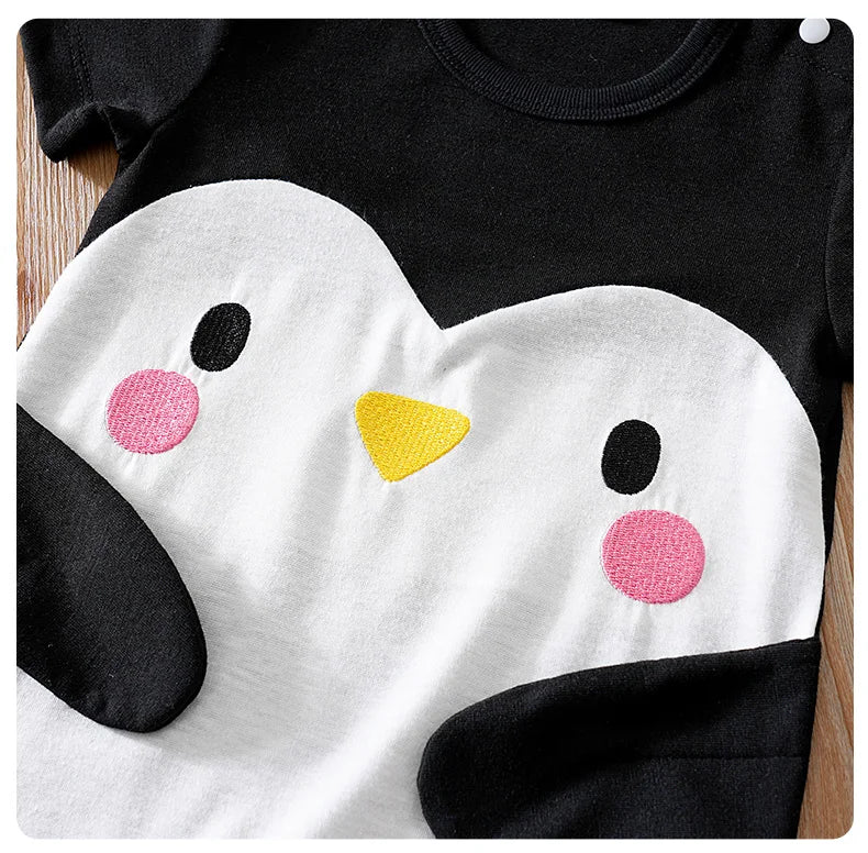Baby Cute Jumpsuit Cartoon Penguin Pattern Summer Ha Yi Newborn Hoodie Casual Short Sleeve Outerwear