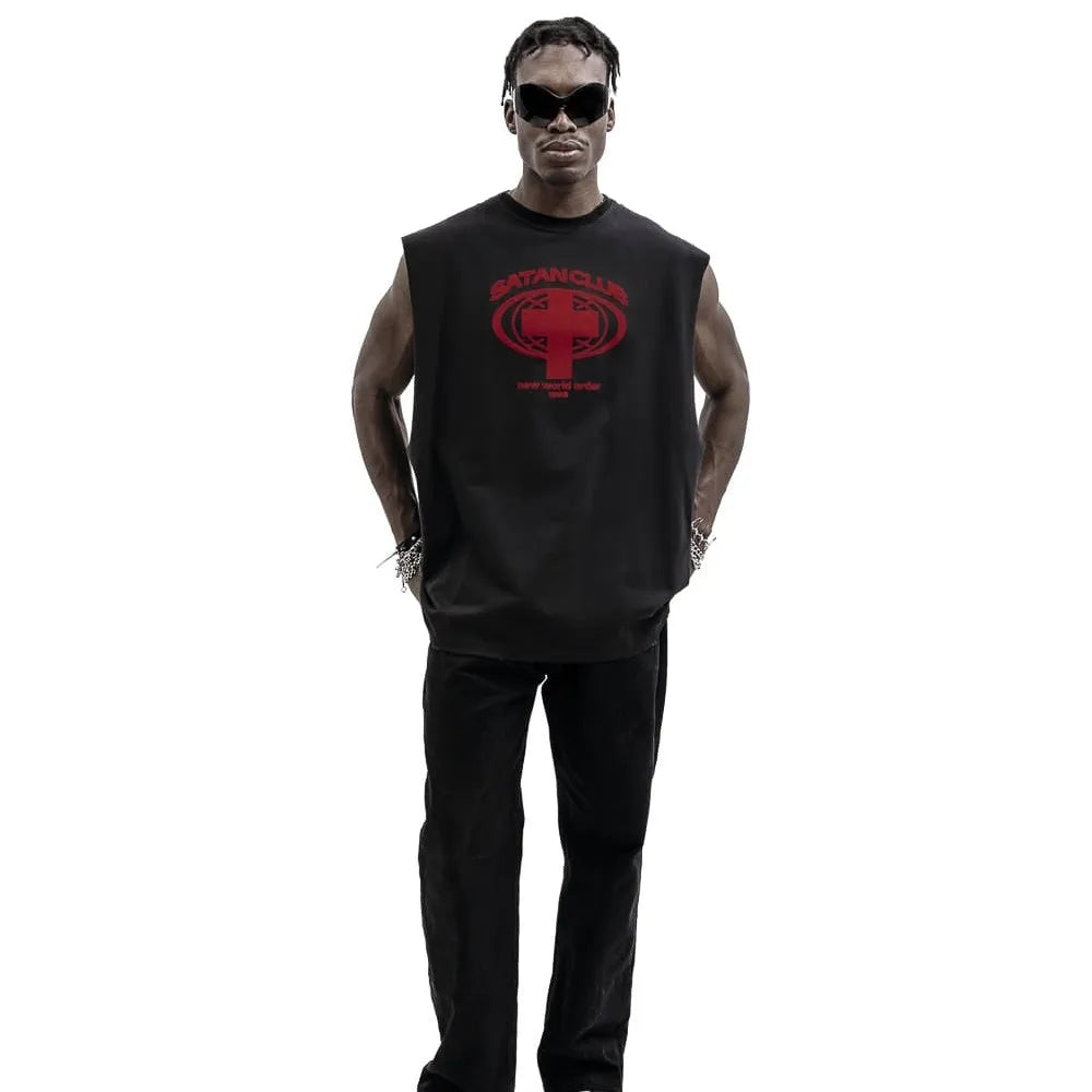 Harajuku Oversized Streetwear Men's Clothing Satan Club Graphic Print Tank Tops Cotton Hip Hop sleeveless Tshirt Gothic Y2k Vest