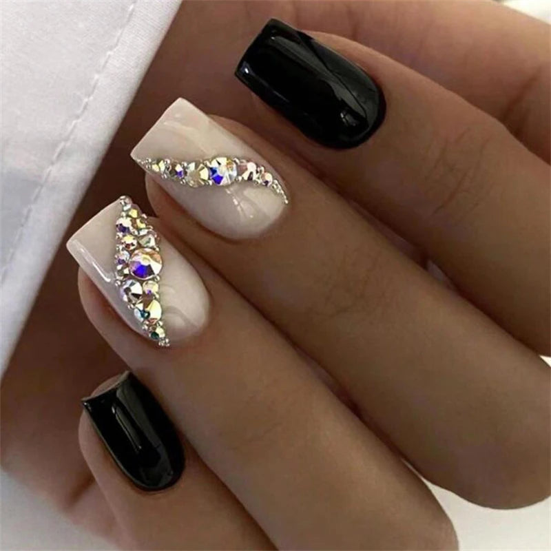 24pcs Simple Nails Fake Press On Art Reusable Adhesive False Supplies Charms Products Stylist Decorated False Nails Design