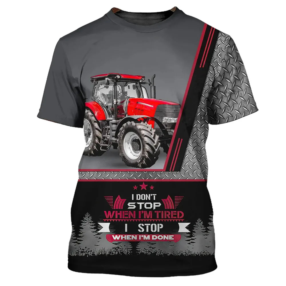 Farm Tractor Pattern 3D Print Summer Men's O-Neck T-shirt Casual Short Sleeve Oversized Pullover Fashion Streetwear Men Clothing