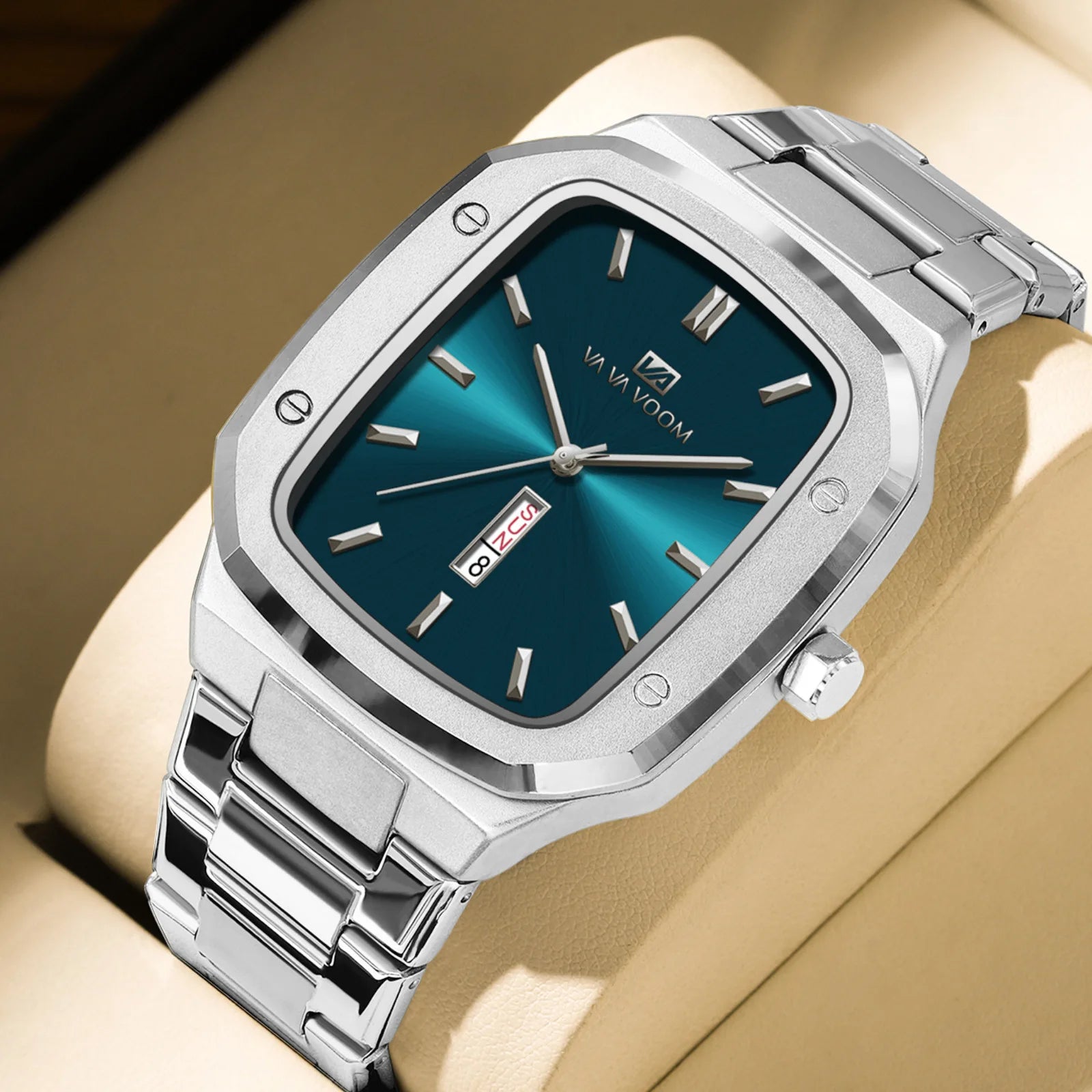 New Men's Watch Fashion Business Calendar Waterproof Stainless Steel Rectangular Male Quartz Clock Watches