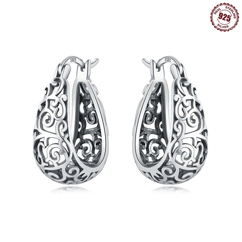 925 Sterling Silver Floral plant series greenery iris vine Hoop Earrings For Women Wedding Engagement Birthday Jewelry Gift 2024