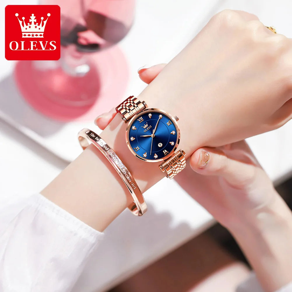 OLEVS 5866 Fashion Original Women's Watches Calendar Rose Diamond inlay Quartz watch Simplicity Versatile Brand Lady Wristwatch