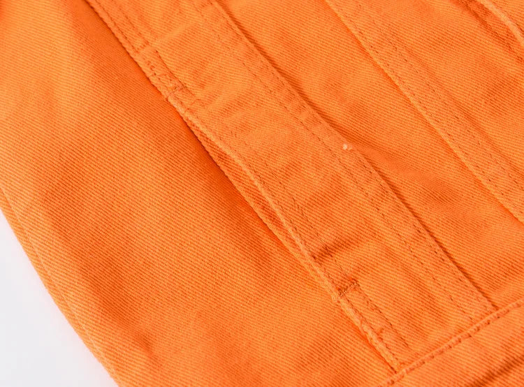 2025 Hot Sale Men's Casual Denim Jacket Korean Style Loose Cotton Handsome Tops Trend Orange Lapel Hip Hop Jean Jacket Plus Size