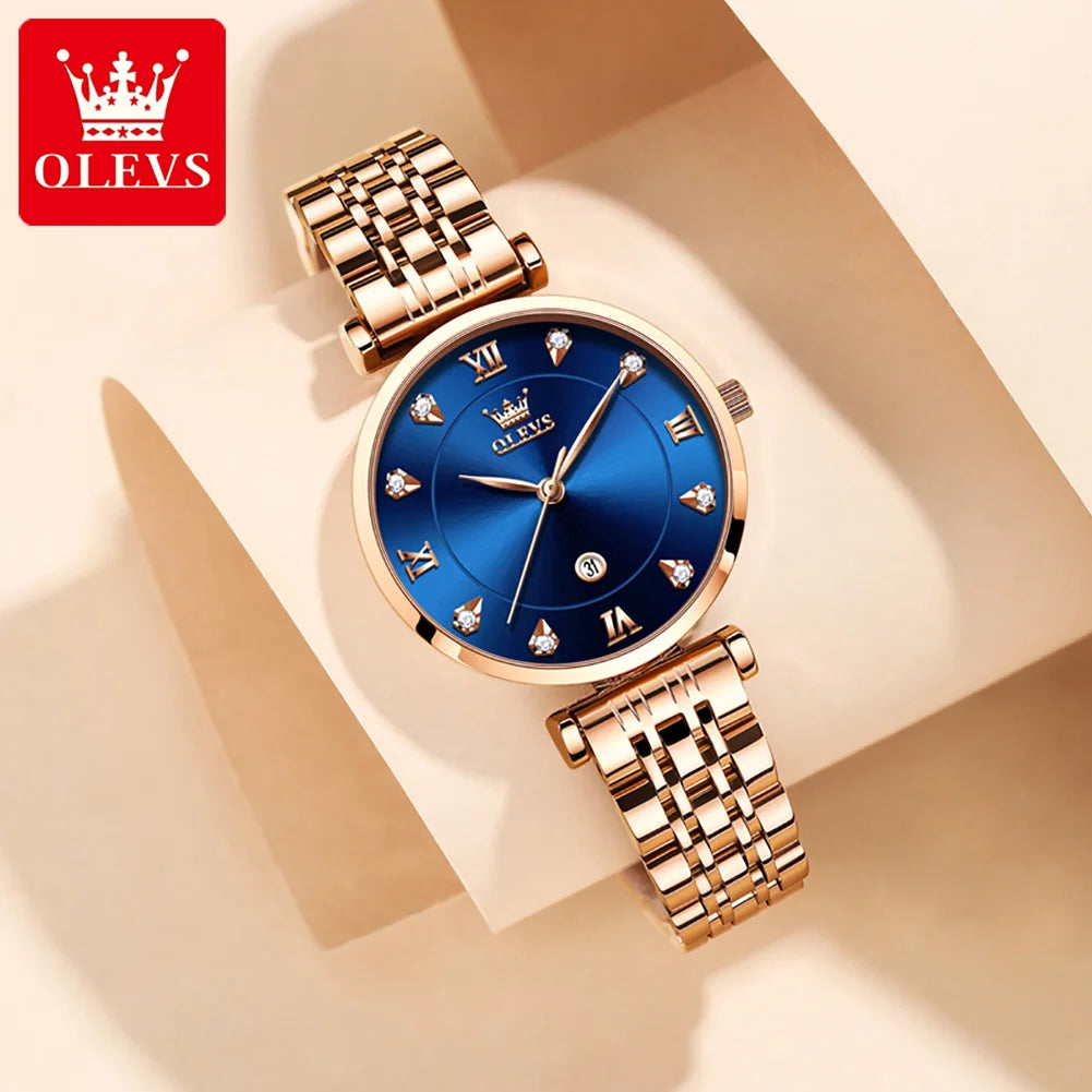 OLEVS 5866 Fashion Original Women's Watches Calendar Rose Diamond inlay Quartz watch Simplicity Versatile Brand Lady Wristwatch