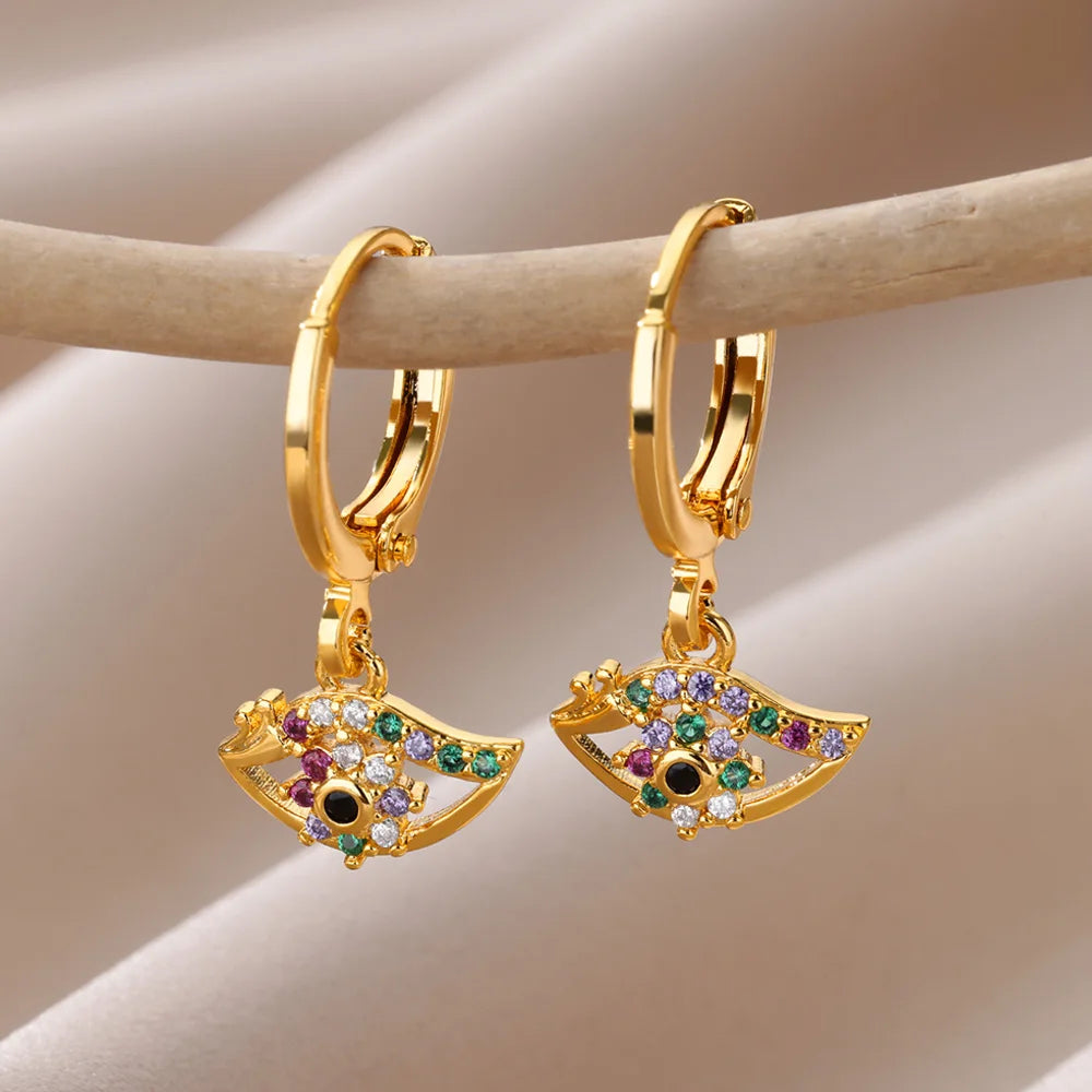 Zircon Evil Eye Earrings for Women 2023 Trending Gold Color Stainless Steel Dangle Earrings New in Turkish Lucky Jewelry aretes