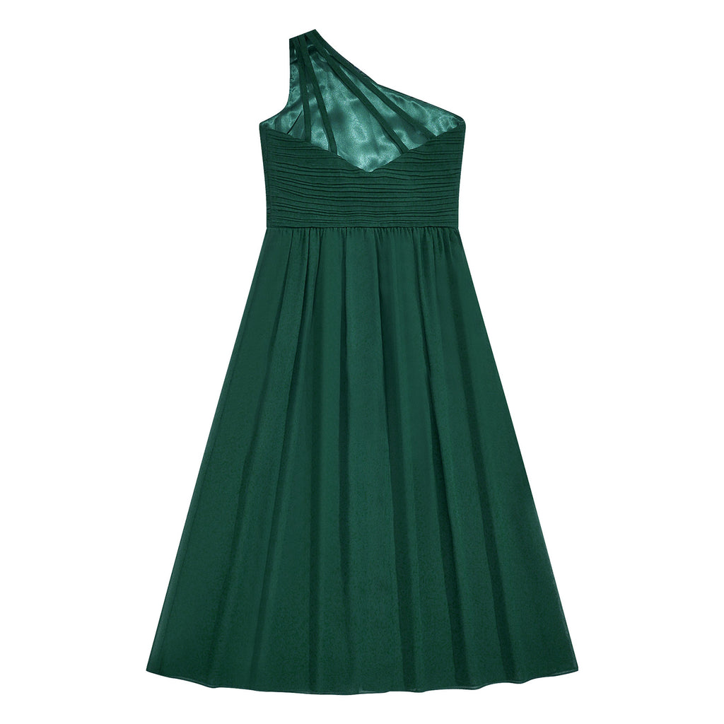 6-16Y Kids Girls Elegant Shiny Beaded Party Dress One Shoulder Ruched Jumpsuit Skirt Princess Wedding Birthday Evening Prom Gown