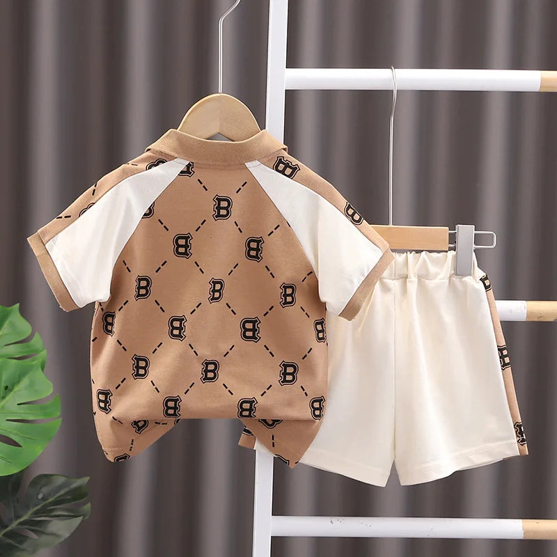 Baby Boy Summer Simple Clothes Set Children's Fashion Letter Print  Polo Shirt + Denim Shorts 2-Piece Suits 0-5 Year Old