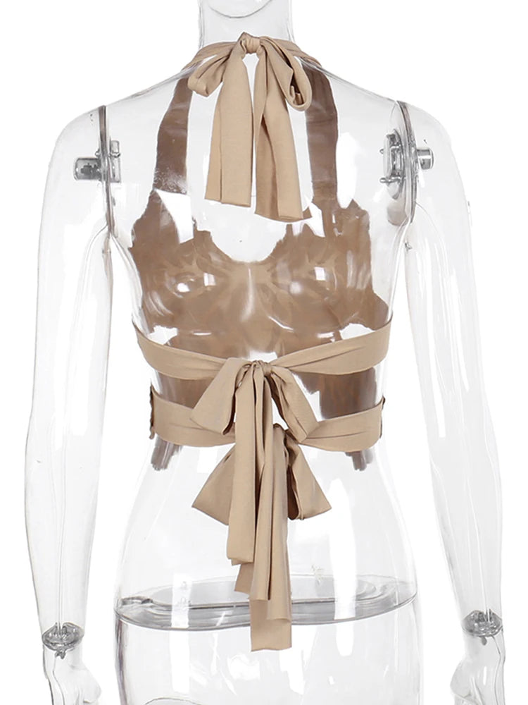 Weird Puss Halter Butterfly Tank Tops Women Y2K Summer Trend Backless Bandage v-Neck Stretch Wild Streetwear Basic Hottie Vest
