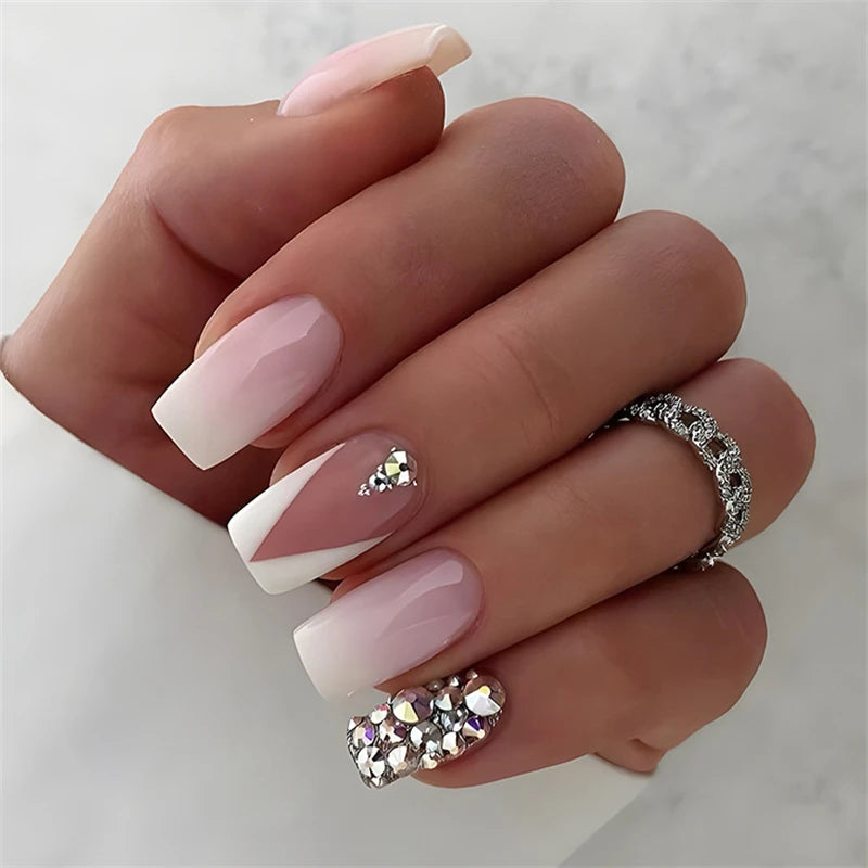 24pcs Simple Nails Fake Press On Art Reusable Adhesive False Supplies Charms Products Stylist Decorated False Nails Design