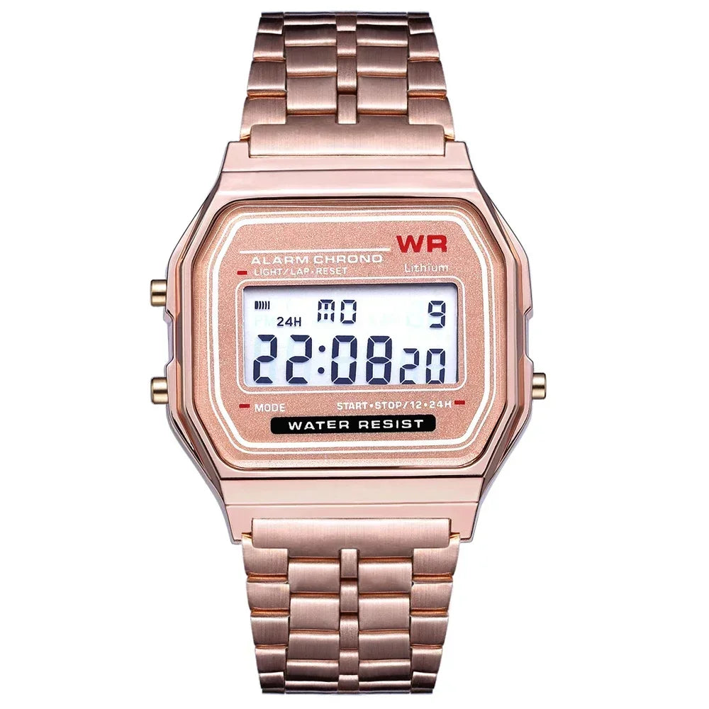 Women Casual LED Electronic Watch Man Retro Stainless Steel Watches for Women Unisex LED Digital Watch Multifunction Wristwatch