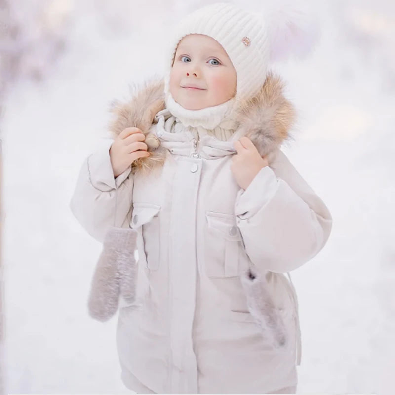 2pcs Set Children Winter Down Jacket and Jumpsuit for Baby Thicken Jacket for Girls Coat Warm Real Fur Collar Boys Snowsuit 0-4Y