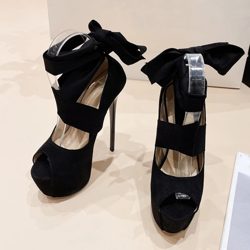 Liyke Black High Heels For Women 2025 Fashion Ankle Cross Strap Platform Pumps Sexy Peep Toe Party Dress Shoes Stiletto Sandals