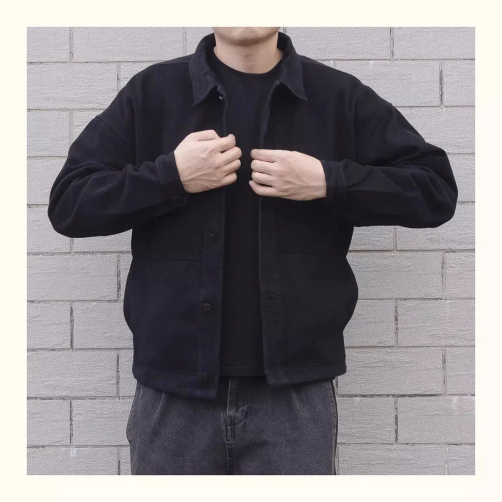 2025 Men's Loose Casual Denim Jacket Fashion Korean Style Simple Lapel Button-up Coats Solid All-match Jean Jacket Men Outerwear