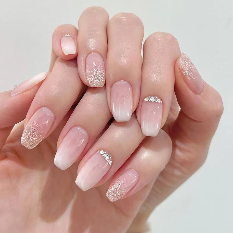 24pcs Simple Nails Fake Press On Art Reusable Adhesive False Supplies Charms Products Stylist Decorated False Nails Design