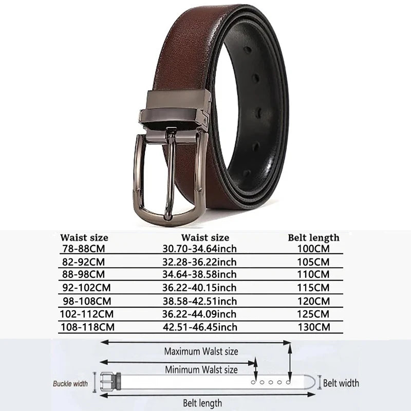 Men Genuine Leather Belt 100cm 110cm 120cm 130cm 140cm 150cm 160cmReversible Buckle Brown and Black Business Dress Belts for Men