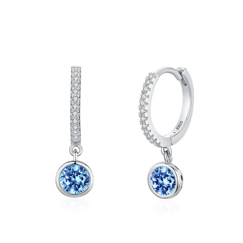 Ailmay Fashion 925 Sterling Silver Sparkling Circle Multicolour Crystal Hoop Earrings For Women Girls Party Accessories Jewelry