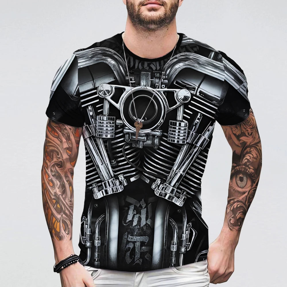 Jeans Jacket 3D Print T-shirts For Men Oversized Short Sleeve Clothing Leather Printing Round Neck Vintage Summer Biker Jacket